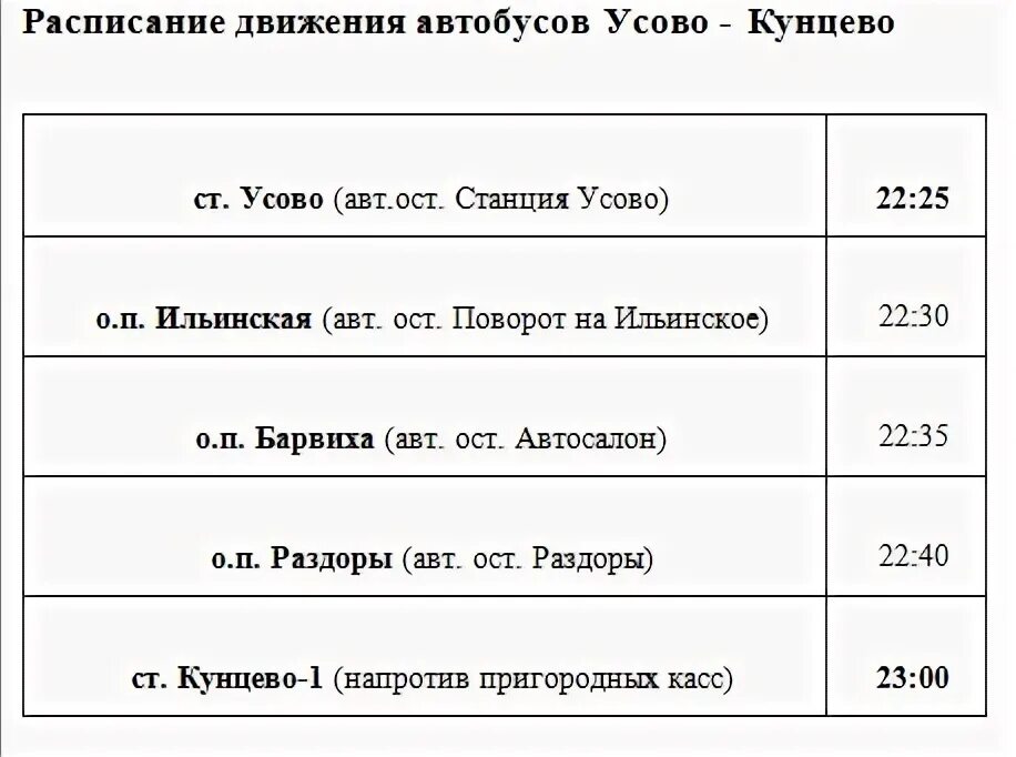 Расписание автобусов кунцевская звенигород