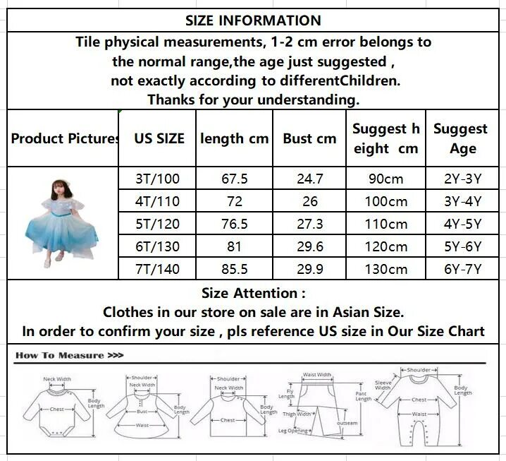 таблица детских платьев