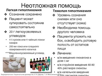 При гипогликемическом состоянии необходимо тест