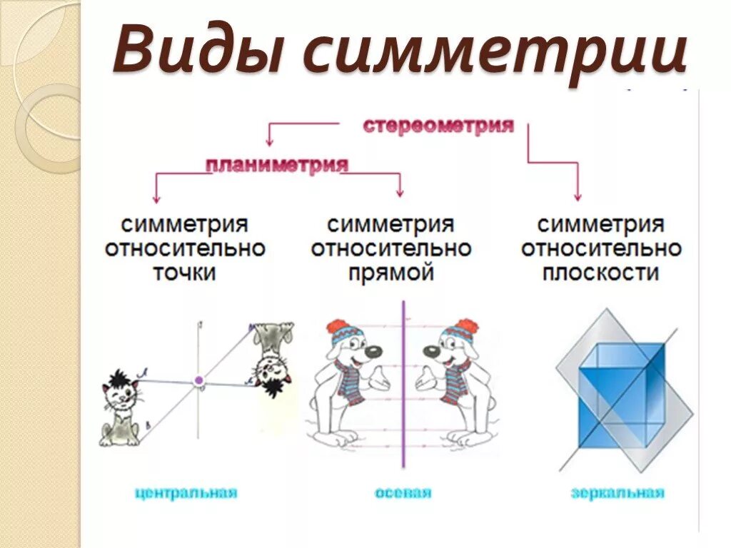 Осевая симметрия вид. Виды симметрии. Виды геометрических симметрий. Схема основных видов симметрии. Симметрия в пространстве.