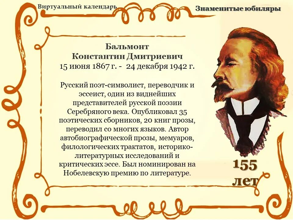 155 Лет Бальмонту. Бальмонт 155 лет со дня рождения.