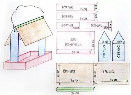 Чертеж кормушки из дерева
