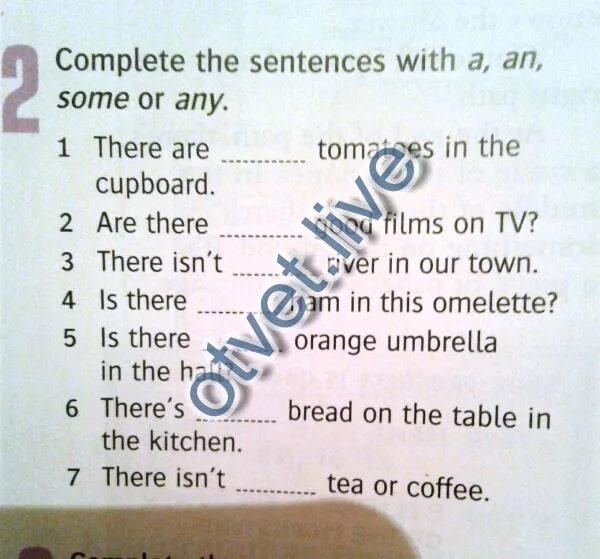Complete the sentences with any or some. Complete the sentences with a an or some. Complete the sentences with some/any, a/an.. Complete the sentences with some or any. Complete the sentences with a an some.