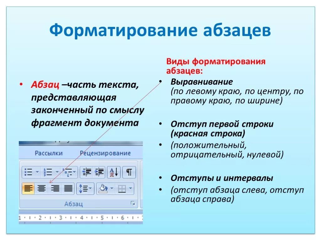 Операции выполняемые при форматировании текста. Параметры форматирования абзаца в Ворде. Основные параметры форматирования абзаца в Word. Параметры форматирования абзацf. Информатирование текстового редактора.