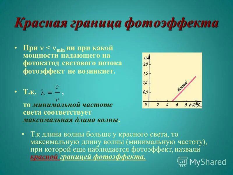 Красная граница фотоэффекта. Красная граница фотоэфект. Красная граница фотоэффекта формула. Понятие красной границы фотоэффекта. Минимальная частота соответствует красному свету