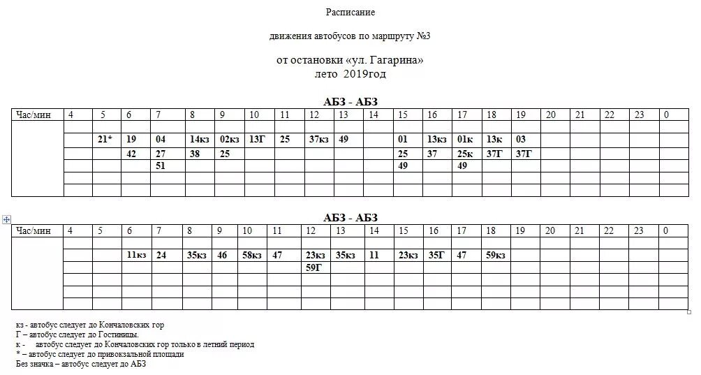 Расписание автобусов