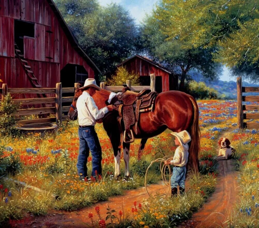 Little cowboy ready to go. Художник Mark Keathley деревенская жизнь.