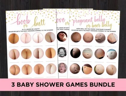 Baby Shower Games Printable Bundle, Boobs Or Butt, Love Or Labor, Pregnan.....