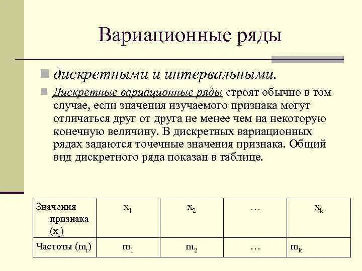 Вариационный ряд среднее значение. Вариационный ряд среднее значение