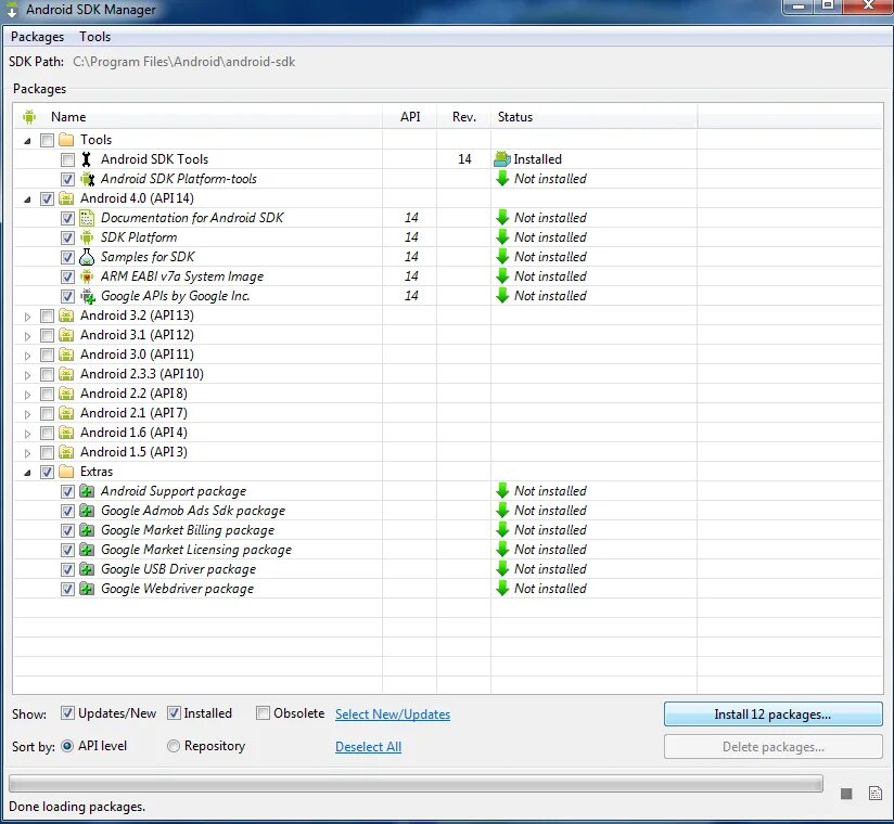 Android SDK. Android SDK Tools. Android SDK Manager. API 32 Android. Sdk updates
