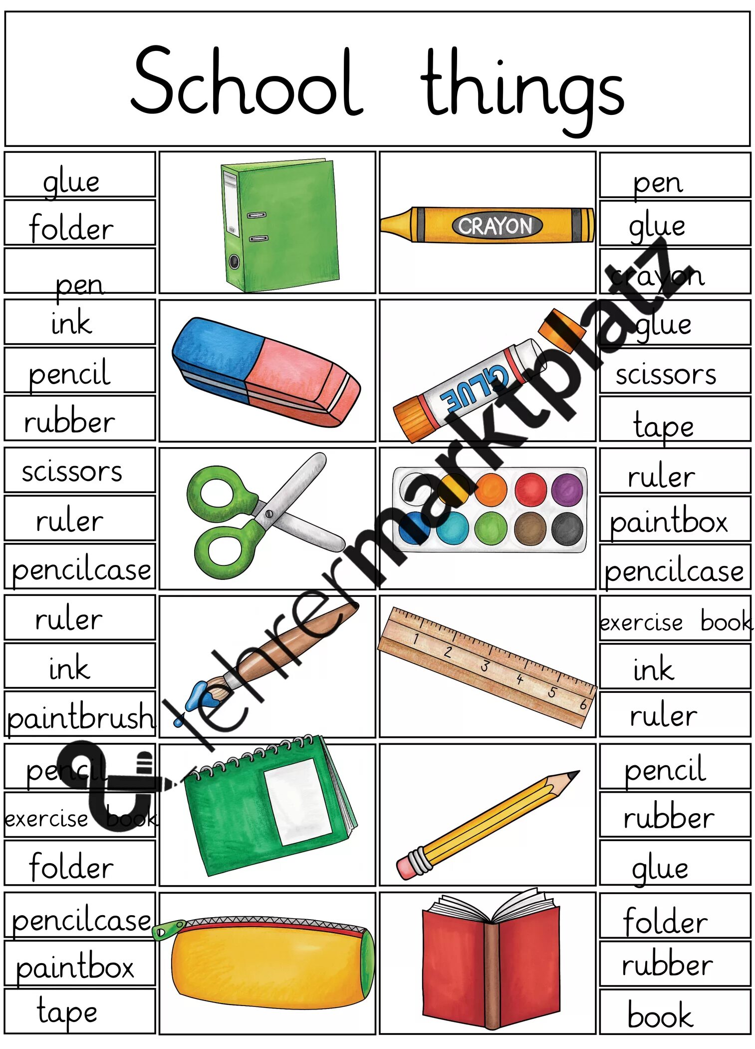 Карточки classroom objects. School supplies задания. School things перевод на русский. Школьные предметы и принадлежности на английском. School things for kids animation.