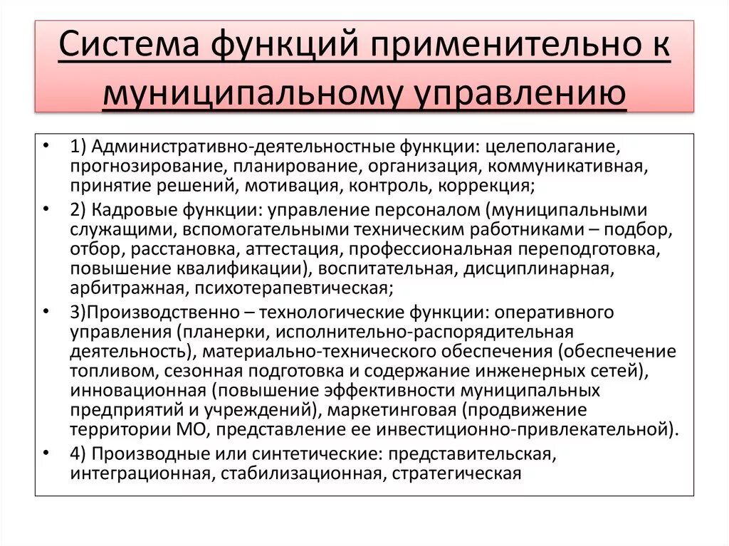 Функции муниципального управления организация