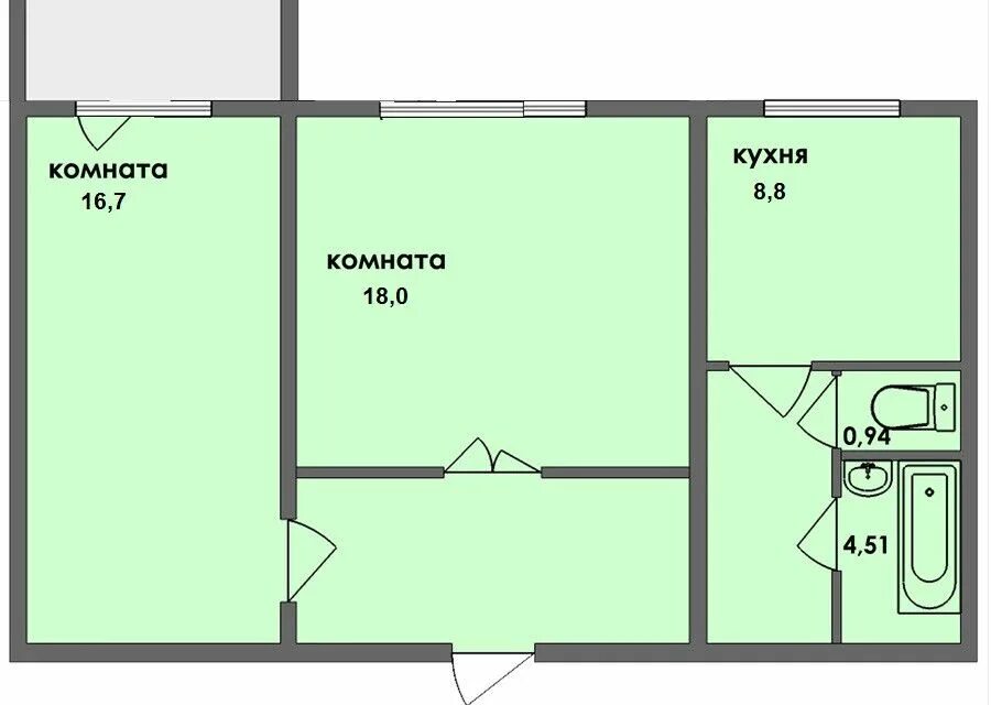 Купить 2-комнатную квартиру, 57.3 м² по адресу Челябинская область, Троицк, 2-й 