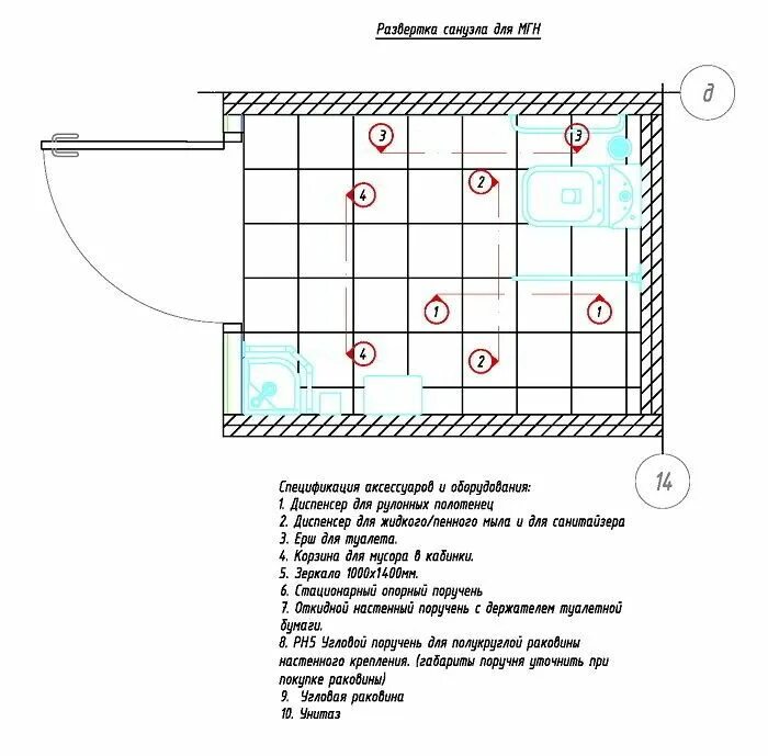 Требования мгн. Схема расстановки оборудования в санузлах для МГН. Схема размещения оборудования МГН. Санузел для инвалидов схема оборудования. Развертка санузла для МГН.