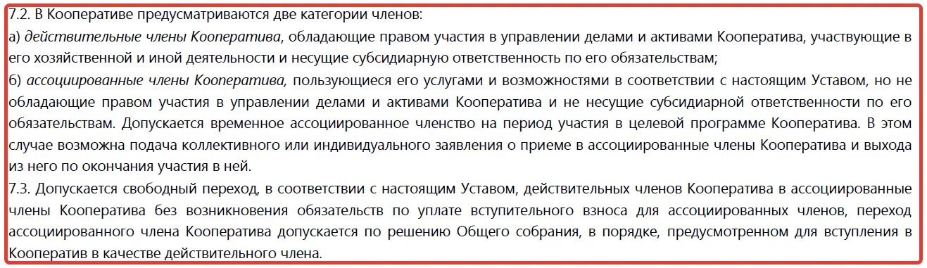 Имеет право быть членом кооператива. Ответственность ассоциированного члена кооператива.