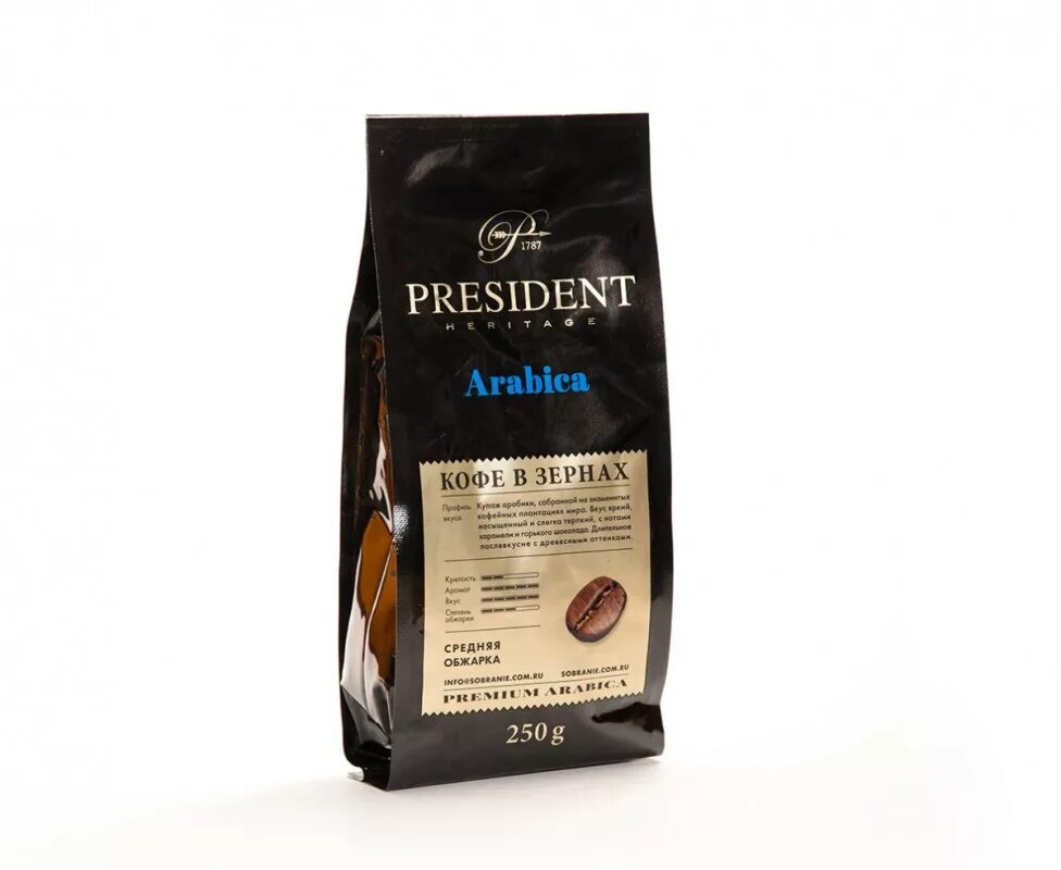 Кофе молотый средней обжарки. President Arabica кофе молотый,. Кофе President Heritage Arabica дой-пак 250г/10шт (зерно).