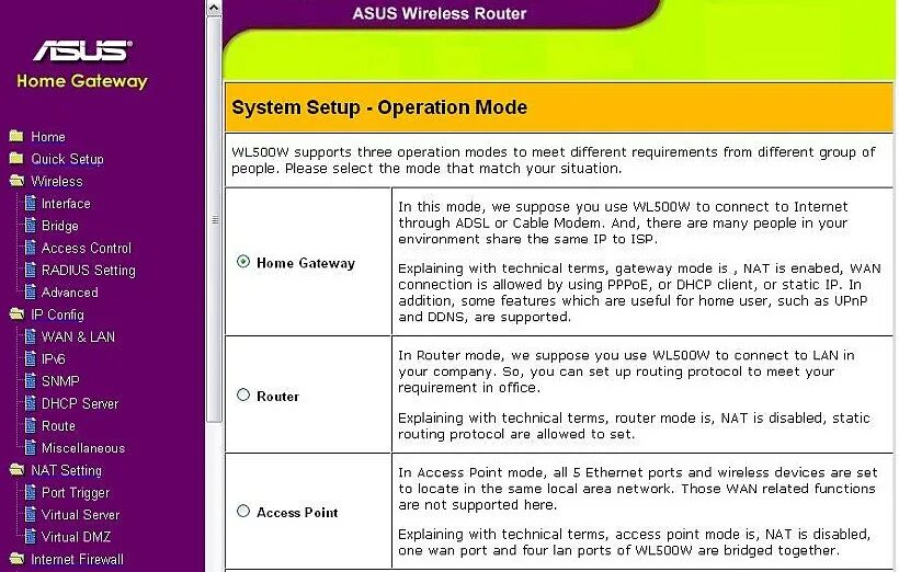 System setup. System setup