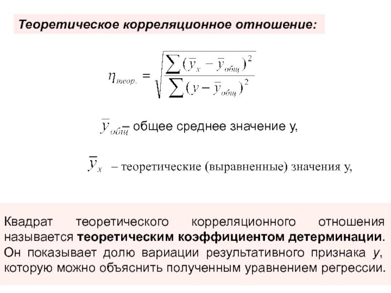 Коэффициент детерминации регрессия. Теоретическое корреляционное отношение. теоретический коэффициент детерминации. эмпирическое и теоретическое корреляционное отношение. коэффициент детерминации формула.