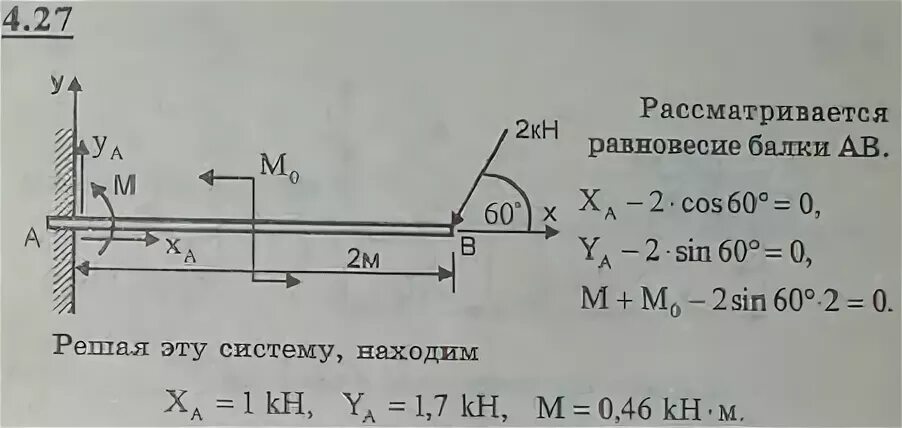 Найти момент реакции. Жесткая заделка термех задачи. Теоретическая механика.консольные балки. Реакции опор консольной балки. Теоретическая механика задачи с решением.