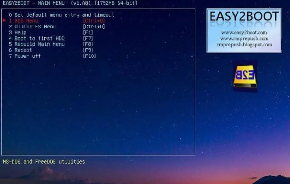 Easy2boot. Easy 2+2. Easy2boot Themes. 2k10 RMPREPUSB. Main menu reboot 5.0