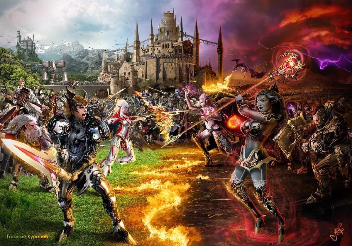 Битва добра и зла. Битва lineage 2. линейдж 2 сражения. линейдж битва арт.