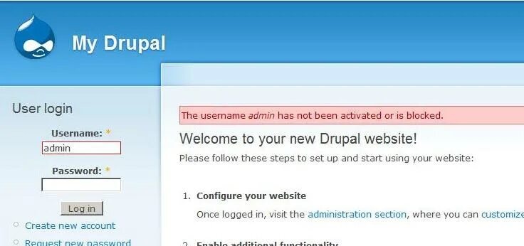 Account blocking. Drupal user. Dear user, your account has been blocked!. Account blocked photo. Username admin