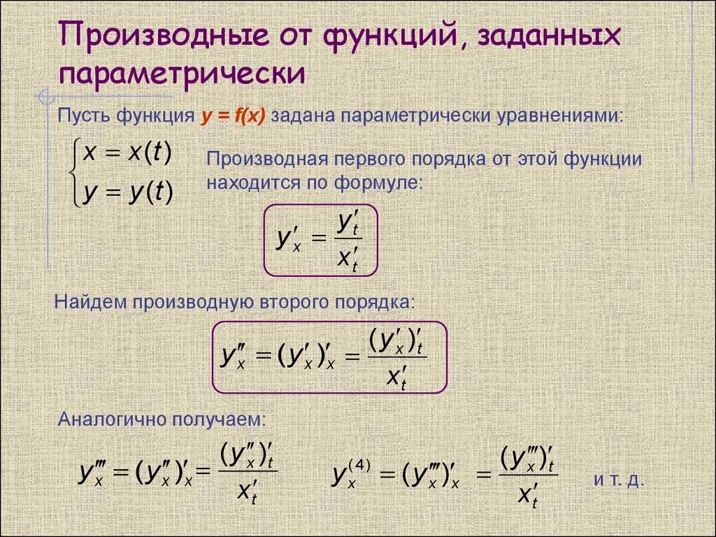 Вычислите производную функции y f x. Формула нахождения производной 2 порядка. Как вычислить производную от системы. Формула производной параметрической функции. Производная второго порядка функции формула.