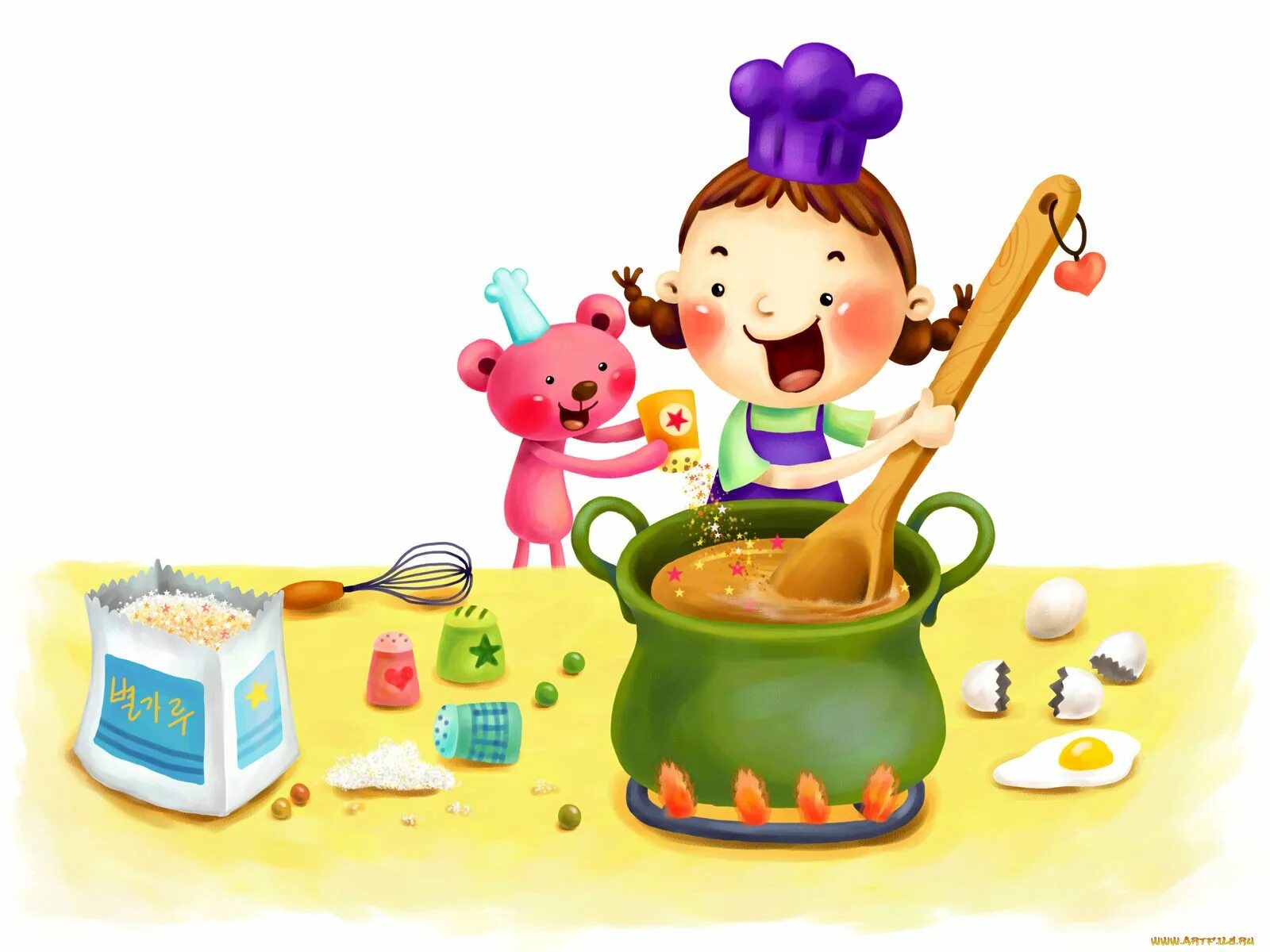 Детские картинки. Приготовление пищи с ребенком. Обед мультяшный. Маленькие помощники в детском саду. Мамины помощники игра для детей