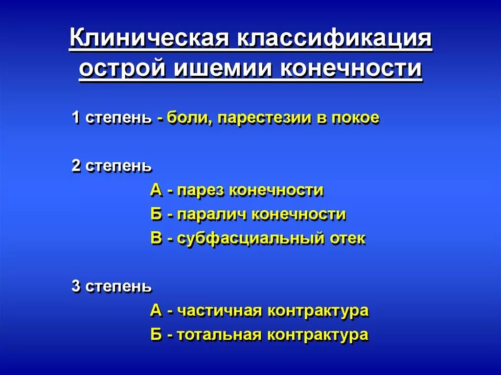 Острая артериальная ишемия. Классификация острой ишемии н/к. Классификация артериальной ишемии. Острая артериальная ишемия нижних конечностей классификация. Степени острой ишемии конечности.