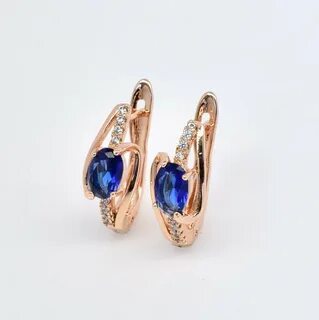 Серьги золото с синим камнем