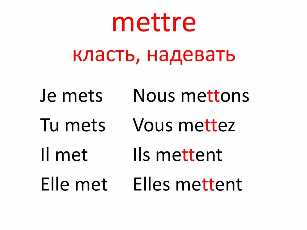 Спряжение глагола mettre во французском языке. Mettre спряжение французский. Спряжение глаголов третьей группы во французском. Глагол mettre во французском языке. Проспрягать глагол на французском