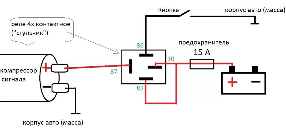 Как подключить воздушный сигнал. Схема подключения сигнала через реле на отдельную кнопку. Схема подключения звукового сигнала через реле на ВАЗ 2114. Схема включения звукового сигнала через реле. Схема подключения реле на сигнал ВАЗ 2114.