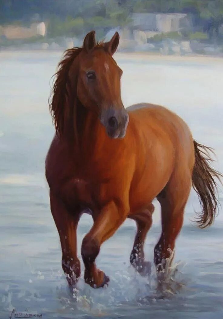 Картина лошадка. Картина лошади. Лошади в живописи. Лошади на водопое.