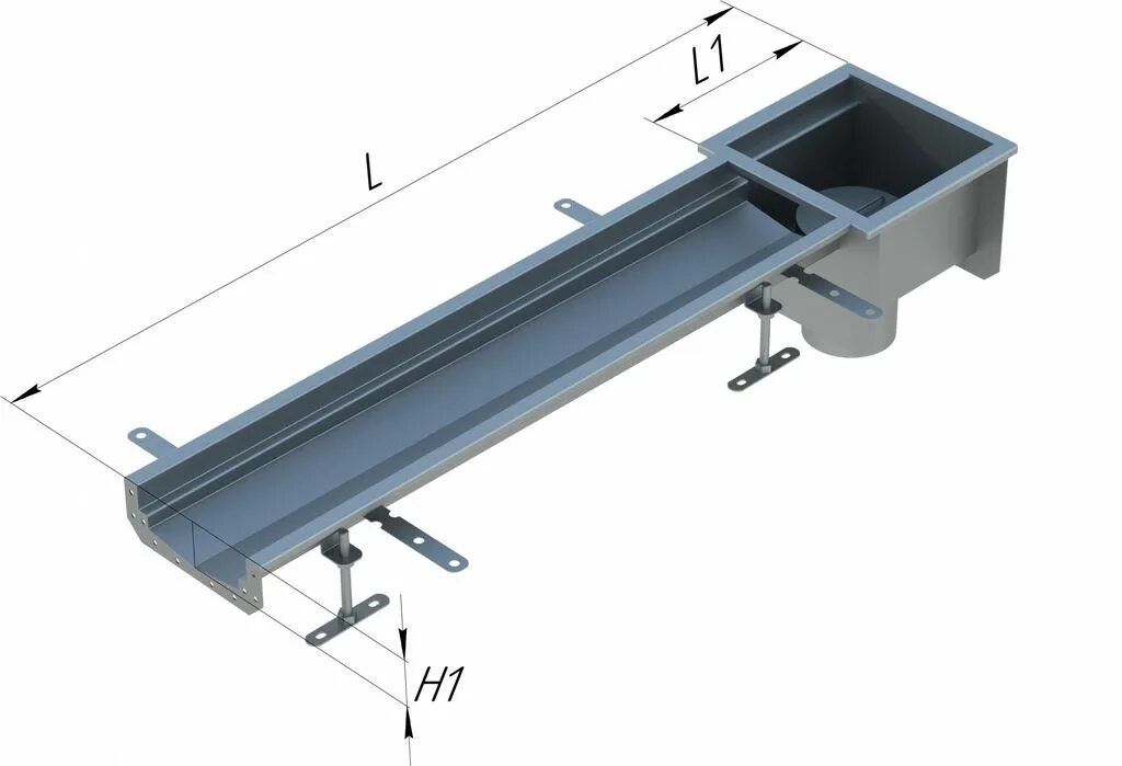 Лоток водоотводящий пластиковый Standard 100x60мм. Лоток кл-125 l=3000 с трапом в составе лотка s=2, нерж. Сталь AISI-304. Трап лоток с гидрозатвором.