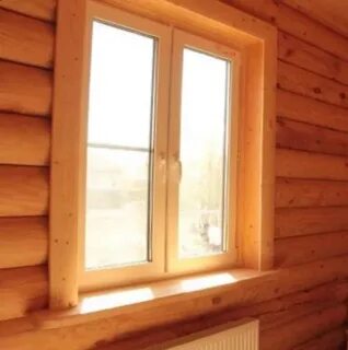 Откосы на пластиковые окна внутри деревянного дома