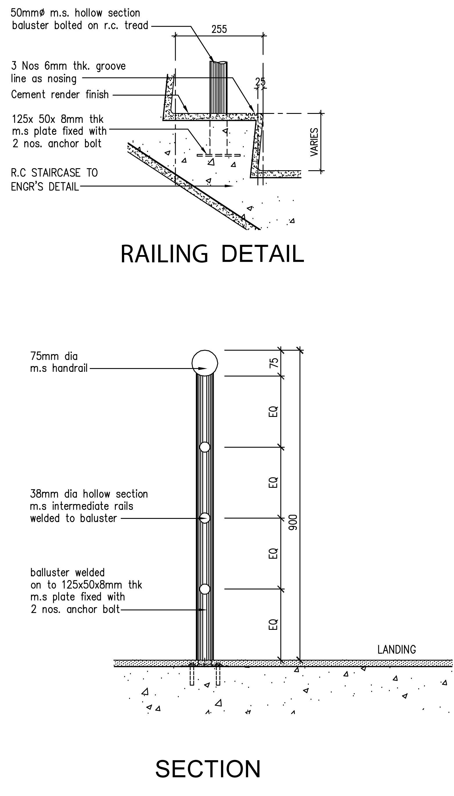 Detail. Handrail Technical detail. Handrail Section.