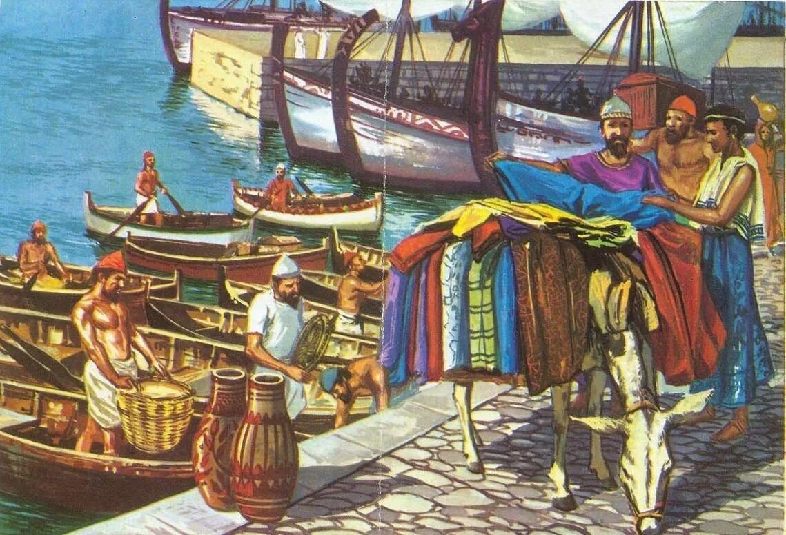В давние времена считалось. Финикийцы Карфаген. Древняя Финикия иллюстрации. Торговля в древней Финикии. Финикия торговцы.