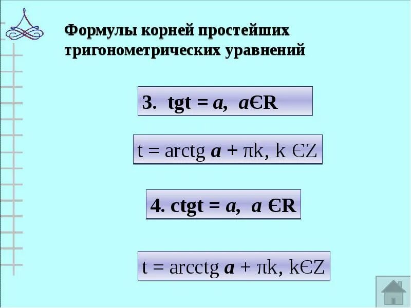 Решение тригонометрических уравнений, приводимых к алгебраическим"Каждая