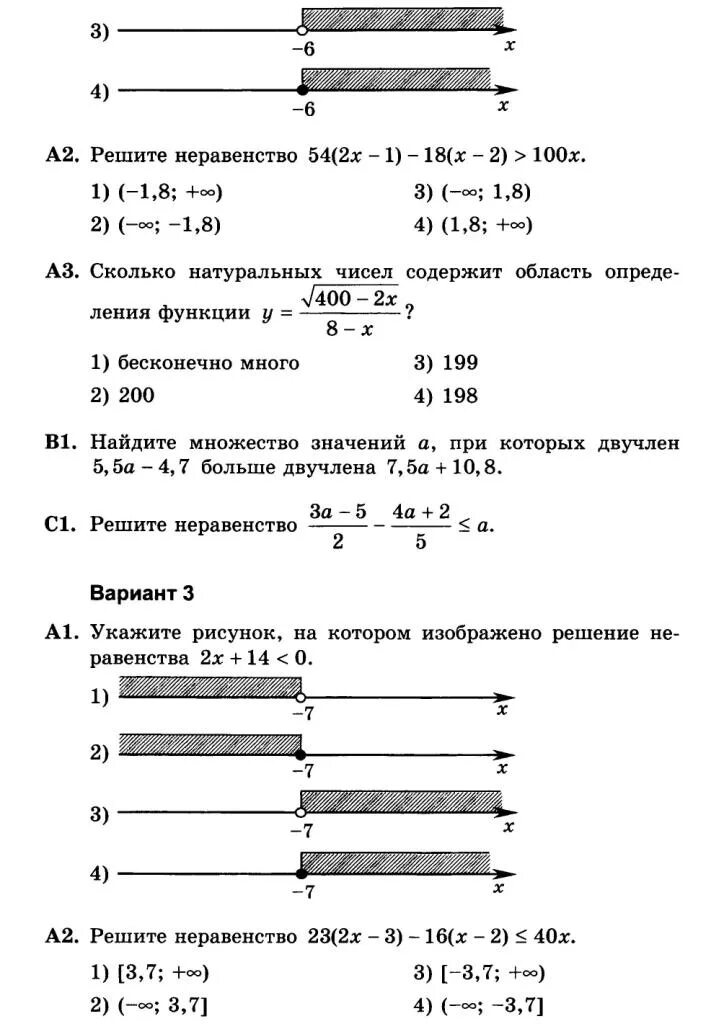 Тест решение неравенств 8 класс