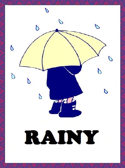 Как по английски будет дождь. Rainy анг. Карточки Rainy. Карточки по английскому дождливый. Дождливо на английском.