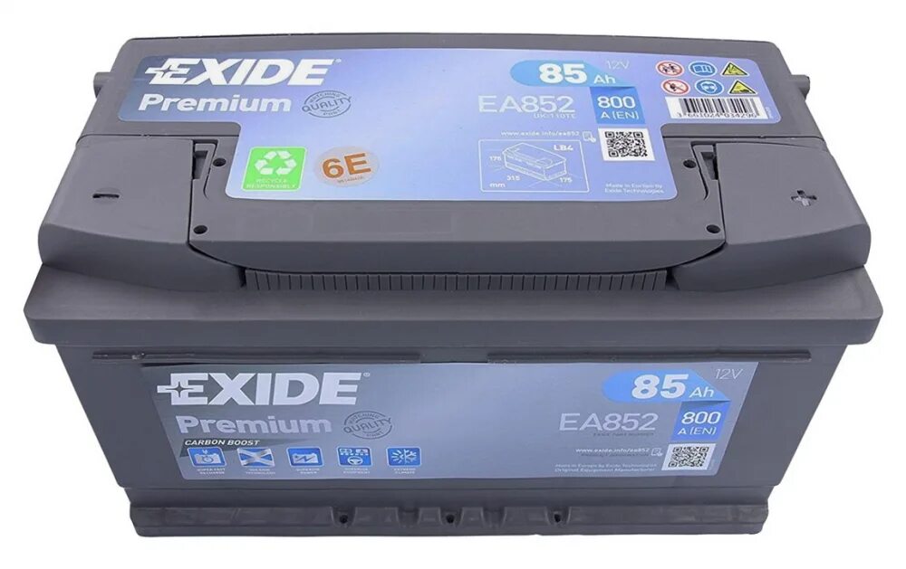 Аккумулятор автомобильный 800. Exide Premium ea852. Автомобильный аккумулятор Exide Premium 85r 800а 315х175х175 ea852. Аккумулятор Exide ea852. Exide 85ah 800 Premium.