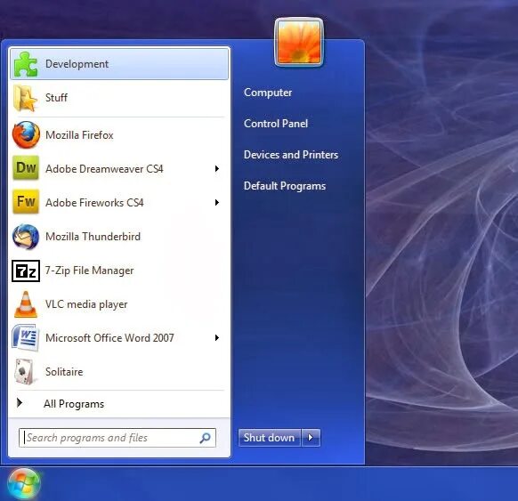Microsoft windows start menu programs
