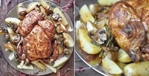Курица целиком с грибами и картошкой