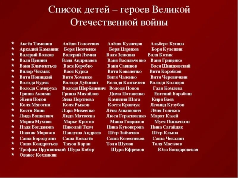 List of wars. Дети-герои Великой Отечественной войны 1941-1945 список. Имена пионеров героев Великой Отечественной. Список имен дети герои Великой Отечественной войны 1941-1945. Список пионеров героев Великой Отечественной войны.