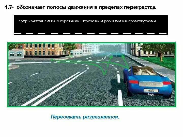 Что означает 7 дорог. Дорожная разметка 1.7. разметка 1.7 пдд. полосы движения в пределах перекрестка. обозначает полосы движения в пределах перекрестка;.