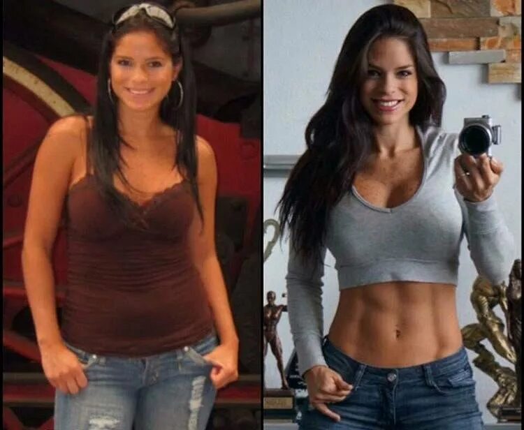 Спорт до и после. Michelle Lewin в спортзале.