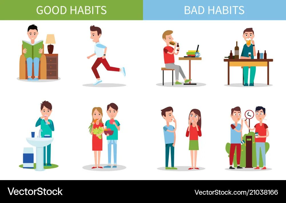 Bad habits i wish i knew. Good and bad habits. плохие привычки векторные иллюстрации. good habits and bad habits. bad ha bit.