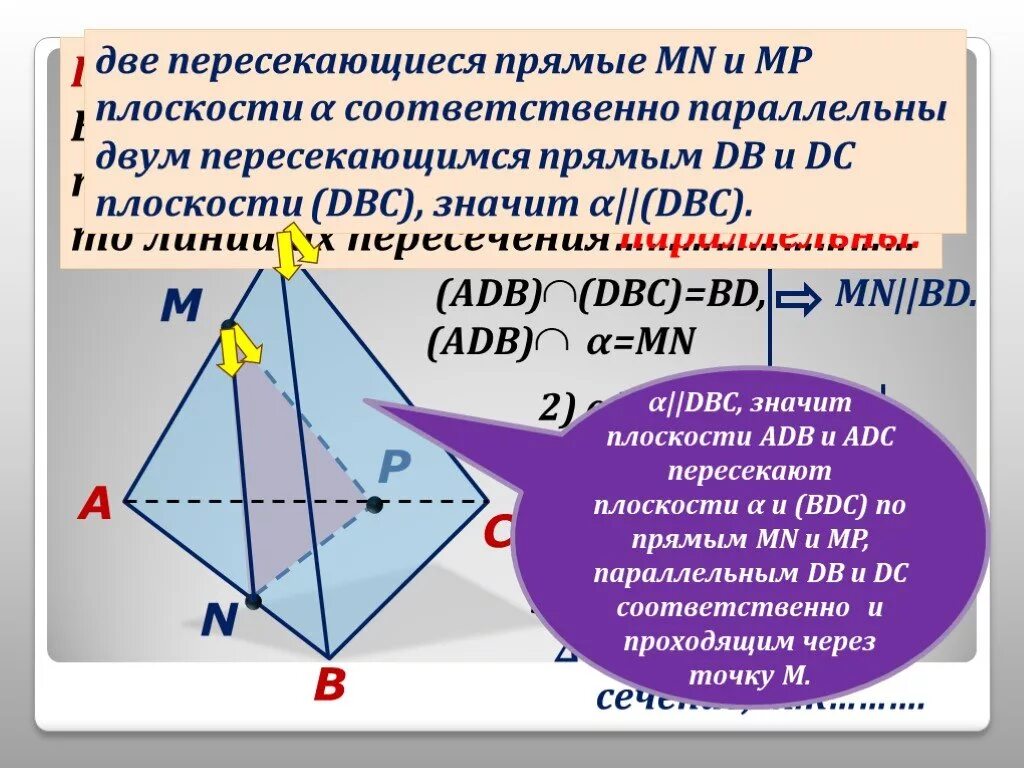 Параллельные прямые на скрещивающихся плоскостях. Пересечение прямой и плоскости в тетраэдре. Две плоскости пересекаются прямой. Параллельность плоскостей в тетраэдре. Пересекающиеся и скрещивающиеся прямые.