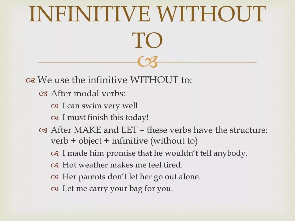 To Infinitive правило. Infinitive без to. Инфинитив without to. Предложения с to Infinitive. 2 infinitive without to