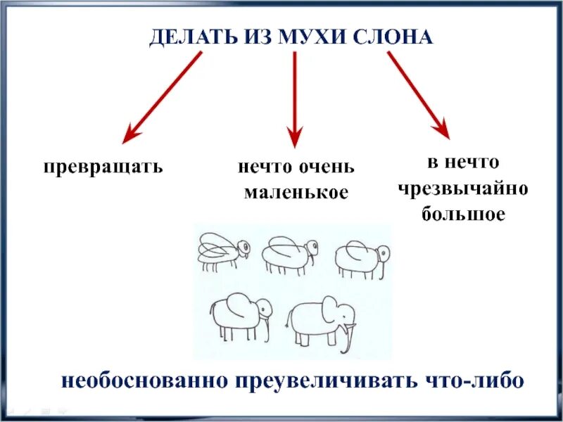 Делать из мухи слона. Делать из мухи слона фразеологизм. Фразеологизм сделать из мухи слона. Сделать из мухи слона значение. Делать из мухи слона значение фразеологизма предложение